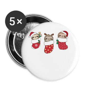 Mignons paresseux en chaussette de Noël pour Noël - Lot de 5 grands badges (56 mm) - blanc - Devant