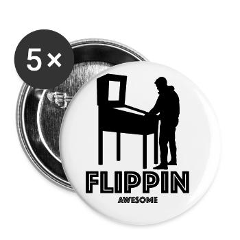 Flippin Awesome - Pinball - Spielautomat - Geschen - Buttons groß 56 mm (5er Pack) - Weiß - Vorne