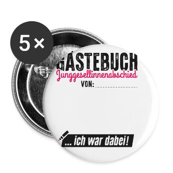 JGA Frauen T-Shirt Braut Junggesellinnenabschied - Buttons groß 56 mm (5er Pack) - Weiß - Vorne