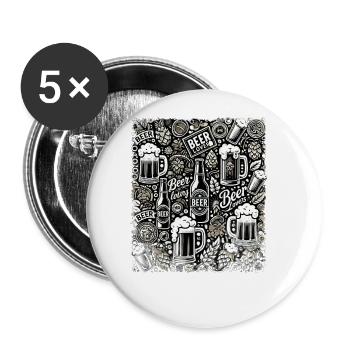 Amateur de bière - Houblon et malt - Lot de 5 grands badges (56 mm) - blanc - Devant
