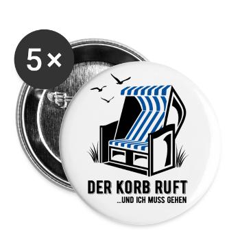 Der Korb ruft - Strandkorb - Meer - Urlaub - Buttons groß 56 mm (5er Pack) - Weiß - Vorne