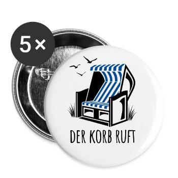Der Korb ruft - Strandkorb - Meer - Urlaub - Buttons groß 56 mm (5er Pack) - Weiß - Vorne