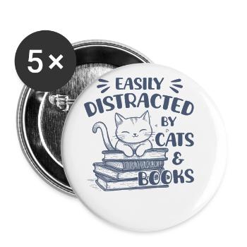 Easily distracted by cats and books Cute cat - Buttons large 2.2''/56 mm (5-pack) - white - Front