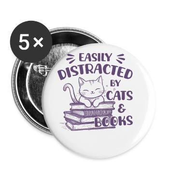 Easily distracted by cats and books Cute cat - Buttons large 2.2''/56 mm (5-pack) - white - Front