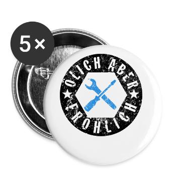 ölich aber fröhlich - Mechaniker - Schrauber - Buttons groß 56 mm (5er Pack) - Weiß - Vorne