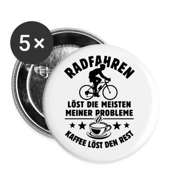 Radfahren löst meine Probleme - Kaffee Spruch - Buttons groß 56 mm (5er Pack) - Weiß - Vorne