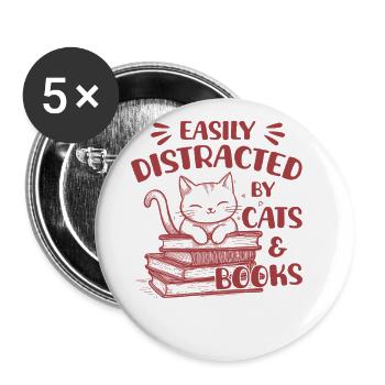 Easily distracted by cats and books Cute cat - Buttons large 2.2''/56 mm (5-pack) - white - Front