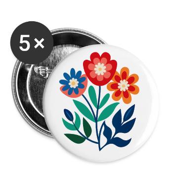 Blumen - Frühling - Sommer - Blüten - Buttons groß 56 mm (5er Pack) - Weiß - Vorne