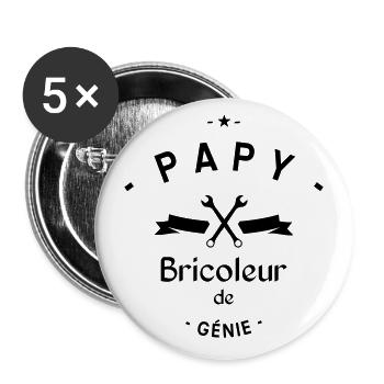 Papy bricoleur de genie - Lot de 5 grands badges (56 mm) - blanc - Devant