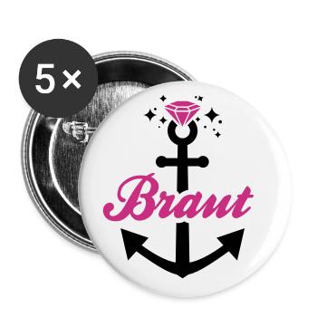 Braut T-Shirt - Junggesellinnenabschieds T-Shirts - Buttons groß 56 mm (5er Pack) - Weiß - Vorne