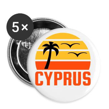 Cyprus (Halbsonne, Palme, zwei Vögel) - Buttons groß 56 mm (5er Pack) - Weiß - Vorne