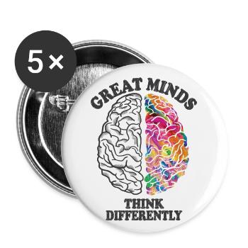 Great Minds Think Differently Creative Brain - Buttons large 2.2''/56 mm (5-pack) - white - Front