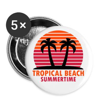 Plage tropicale, été (île, palmiers, soleil) - Lot de 5 grands badges (56 mm) - blanc - Devant