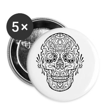 Skull Mandala - Buttons large 2.2''/56 mm (5-pack) - white - Front