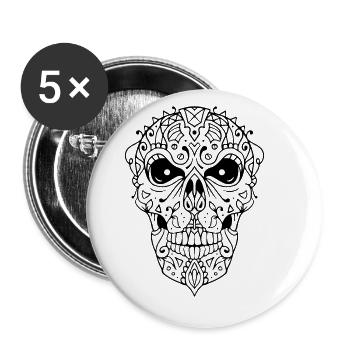 Skull Mandala - Buttons large 2.2''/56 mm (5-pack) - white - Front