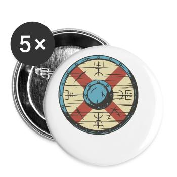 Wikinger Schild - Buttons groß 56 mm (5er Pack) - Weiß - Vorne