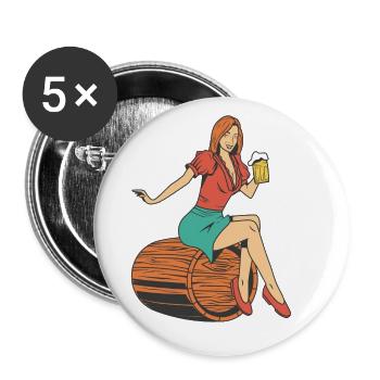 Frau Bierfass - Buttons groß 56 mm (5er Pack) - Weiß - Vorne