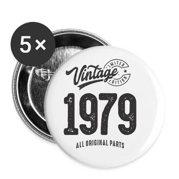 Vintage 1979 - 44th Birthday Classic Born 1979 - Buttons large 2.2''/56 mm (5-pack) - white - Front