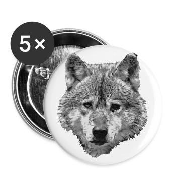 BERIX WOLF Kopf SW - Buttons groß 56 mm (5er Pack) - Weiß - Vorne