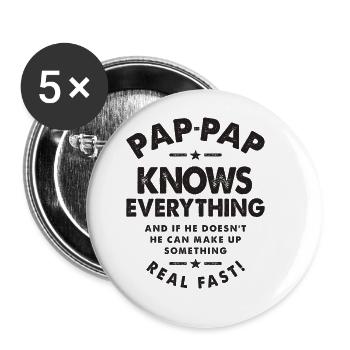 Pap-Pap sait tout - parfait pour les papys - Lot de 5 grands badges (56 mm) - blanc - Devant