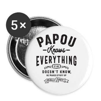 Papou weiß alles - Lustige Opas - Buttons groß 56 mm (5er Pack) - Weiß - Vorne