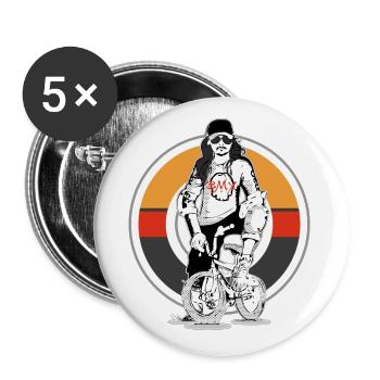 Selten radlos Radfahrerin Sportlerin Fahrrad BMX - Buttons groß 56 mm (5er Pack) - Weiß - Vorne