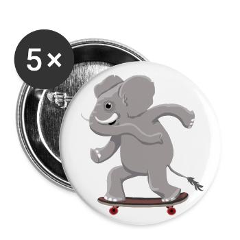 Elefant auf Skateboard - Buttons groß 56 mm (5er Pack) - Weiß - Vorne