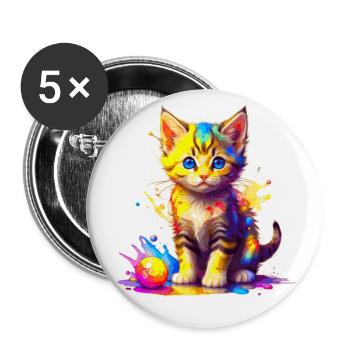 Colorful Kitty - Buttons large 2.2''/56 mm (5-pack) - white - Front
