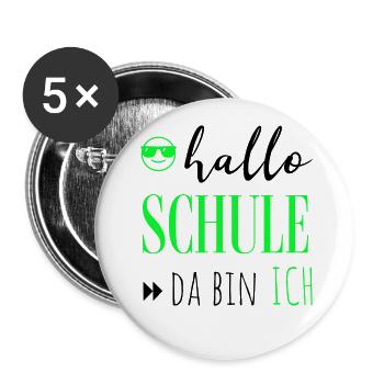Schulkind 2023 hallo Schule, zum Personalisieren - Buttons groß 56 mm (5er Pack) - Weiß - Vorne