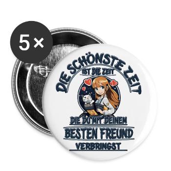 Freundschaft Katze Manga HerzAufShirt SabineVegan - Buttons groß 56 mm (5er Pack) - Weiß - Vorne