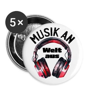 Kopfhörer: Musik an - Welt aus - Buttons groß 56 mm (5er Pack) - Weiß - Vorne