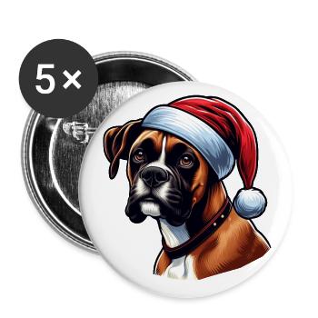 Boxerhund Der Weihnachtsmann - Buttons groß 56 mm (5er Pack) - Weiß - Vorne