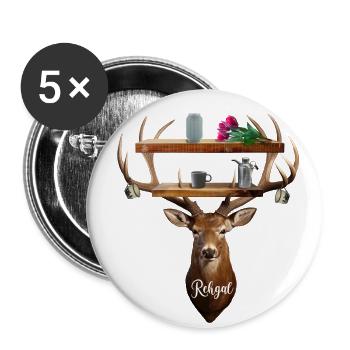 Geweih, Reh + Regal = Rehgal Design by summitXpeak - Buttons groß 56 mm (5er Pack) - Weiß - Vorne