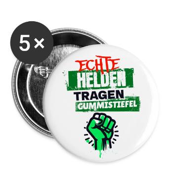 Bauernprotest "Echte Helden tragen Gummistiefel" - Buttons groß 56 mm (5er Pack) - Weiß - Vorne