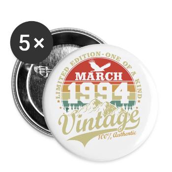 Mars 1994 Vintage Vintage cadeau d’anniversaire - Lot de 5 grands badges (56 mm) - blanc - Devant