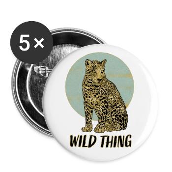 Wild Thing mit Leopard - Buttons groß 56 mm (5er Pack) - Weiß - Vorne