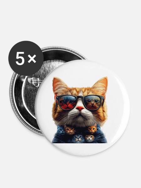 Cool Cats - Buttons groß 56 mm (5er Pack) - Weiß