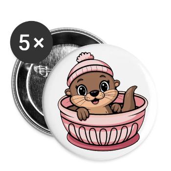 Mignon bébé loutre dans un lit bébé - Lot de 5 grands badges (56 mm) - blanc - Devant
