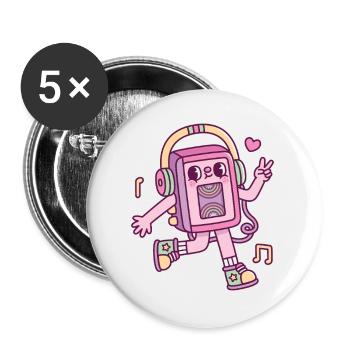 Cute Cassette Tape Player Listening To Music - Buttons large 2.2''/56 mm (5-pack) - white - Front