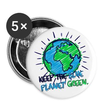 Terre et lettrage (bleu, planète, vert) - Lot de 5 grands badges (56 mm) - blanc - Devant