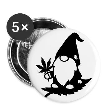 Fliegender Zwerg/Wichtel mit Hanfblatt - Buttons groß 56 mm (5er Pack) - Weiß - Vorne