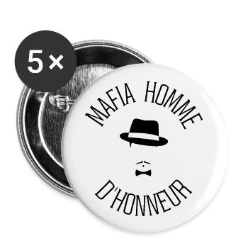 MAFIA HOMME HONNEUR idée cadeau humour - Lot de 5 grands badges (56 mm) - blanc - Devant