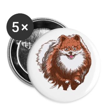 Süßer Spitz rennt auf dich zu - Spitz Hund Design - Buttons groß 56 mm (5er Pack) - Weiß - Vorne