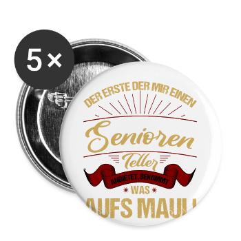 Seniorenteller T-Shirt für lustige Rentner - Buttons groß 56 mm (5er Pack) - Weiß - Vorne