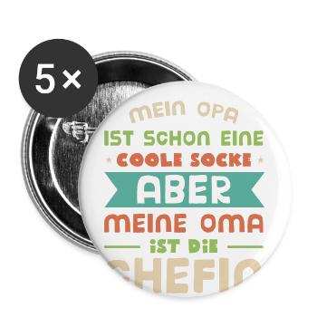 Mein Opa ist cool! Meine Oma ist die Chefin. Oma - Buttons groß 56 mm (5er Pack) - Weiß - Vorne