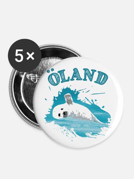 Öland Urlaub Ostsee Insel Robbe Seehund - Buttons groß 56 mm (5er Pack) - Weiß
