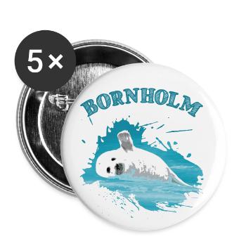 Bornholm Urlaub Ostsee Insel Robbe Seehund - Buttons groß 56 mm (5er Pack) - Weiß - Vorne