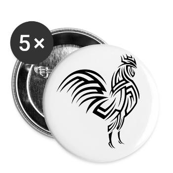 Hahn Tribal Tattoo - Buttons groß 56 mm (5er Pack) - Weiß - Vorne