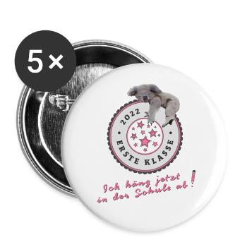 Einschulung - Schulkind - Erste Klasse - Mädchen - Buttons groß 56 mm (5er Pack) - Weiß - Vorne
