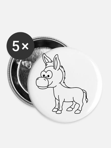 Esel Comic Tier - Buttons groß 56 mm (5er Pack) - Weiß